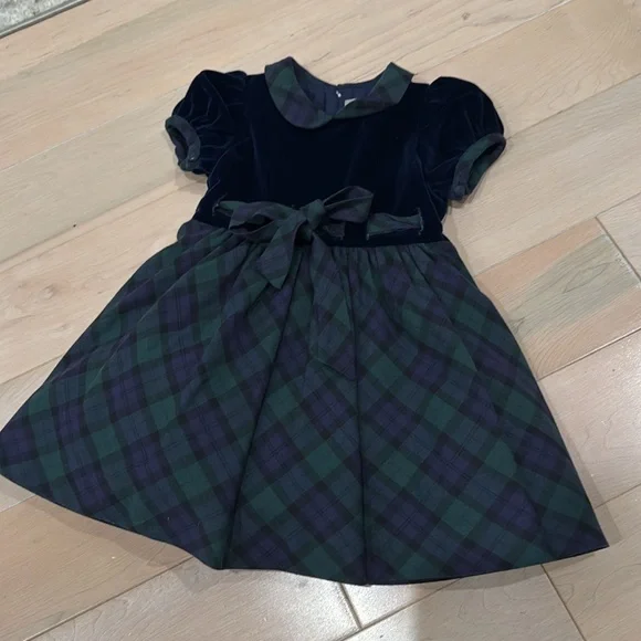 Fleurisse Italian soft cotton silk Christelle velvet navy green plaid dress